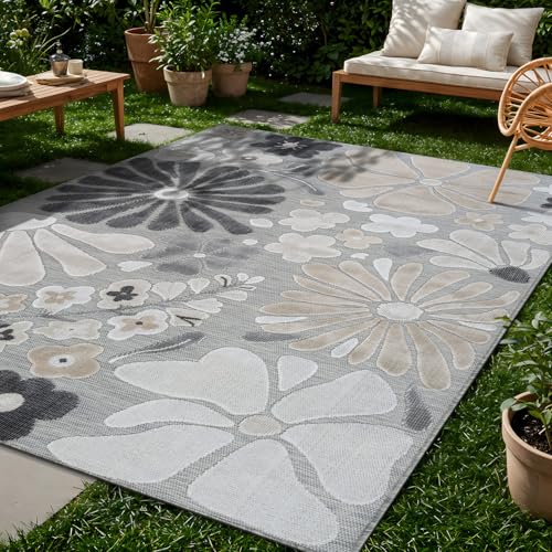 Outdoor Rug 8x10 Modern Floral Tropical Area Rugs for Outdoor and Indoor Patio Easy to Clean Non Shedding Living Room Porch Garden Washable Outside Carpet (80 Sq Ft)