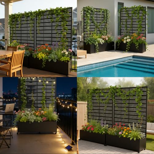 Metal Planter Box with Trellis Privacy Screen