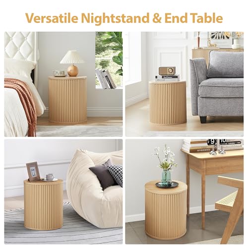 Fluted Round Side Table with Storage