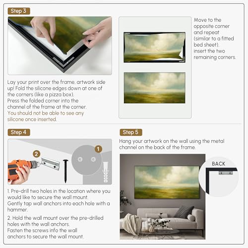 36"x72" Extra Large Framed Wall Art Soft Pastel Hills Dreamy Landscape Illustration for Home Living Room Bedroom Decor