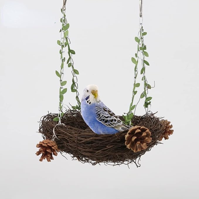 Natural Rattan Nest Small Medium Large Bird Swing for Parrot Parakeet Cockatiel Conure Cockatoo Macaw Amazon African Grey Lovebird Finch Canary Budgie Cage Perch Toy (Large)