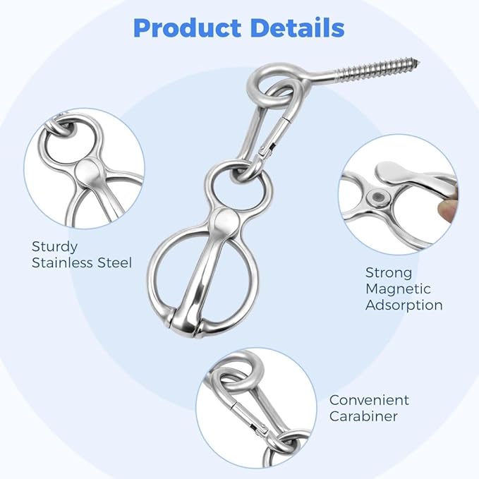 Homaisson 4 PCS Horse Tie Rings, Horse Tie Ring with Quick Snap and Eye Bolt, Heavy Duty Stainless Horse Tack and Supplies, Magnetic Safe Horse Tie Ring, Horse Training Equipment for Pulling Back