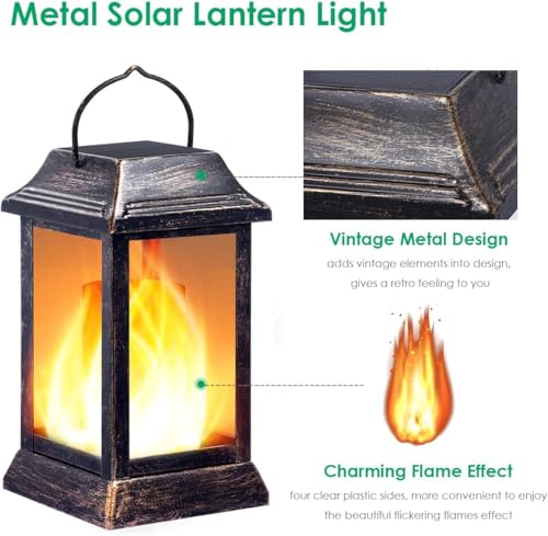 Flickering Flame Solar Lights Outdoor Metal Hanging Lantern (2 Count)