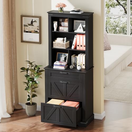 Farmhouse Bookshelf with 3 Large Drawers