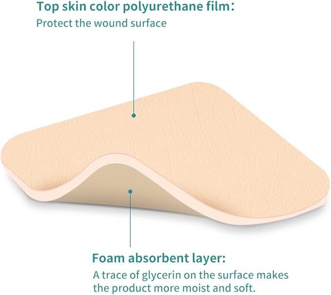 Dimora Foam Dressing, Sterile Non-Adhesive Hydrophilic Pads, Highly Absorbent 4"x4"(10 cm*10 cm) Pack of 10 Square Waterproof Dressing for Wound Care