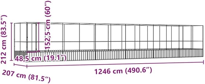 Large Metal Heavy Duty Walk-in Aviary Cage with Extension, Ample Activity Space Bird Cage with Lockable Door Also for Chickens and Rabbits, Silver 490.6"x81.5"x83.5" Steel,-416