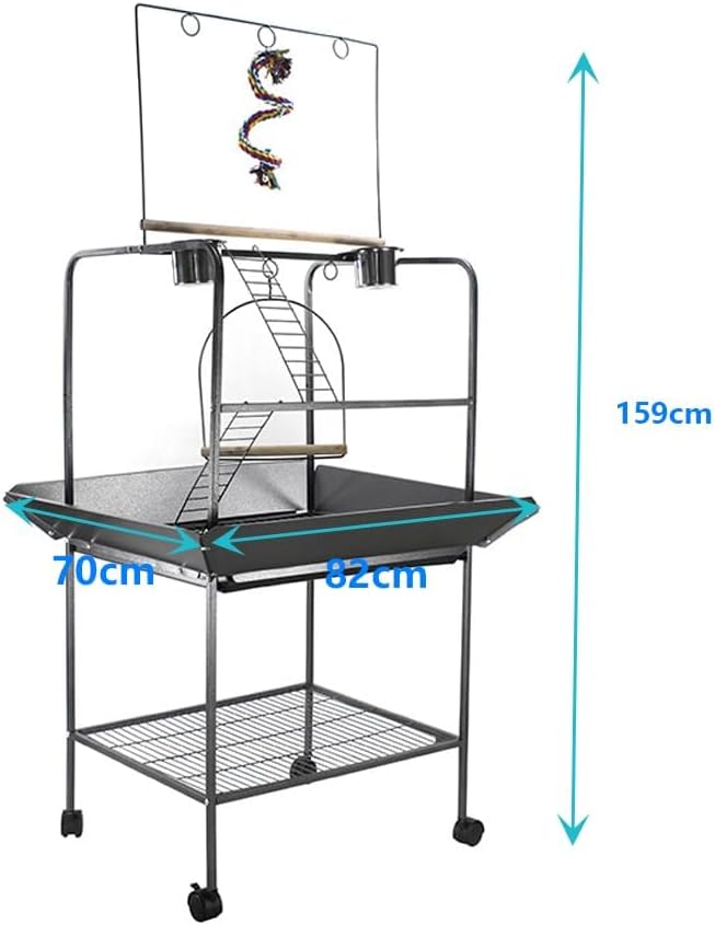 62 Inch Bird Cage with Wooden Perches, Standing Wrought Iron Birdcage with Wheels, Large Parrot Cage Bird Cages with Slide-Out Tray Water Bottle Feeder for Parakeets,Cockatiel, Canary,Pigeons
