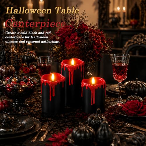 Black Red Drip Real Wax Flameless Candles