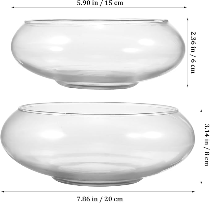 BESPORTBLE Glass Fish Bowl Vase - 2pcs Clear Shallow Bowl Planter Round Terrarium Hydroponic Planter Flower VAE for Plants Succulent Air Plant Candy Bowl, 15.00X15.00X6.00CM