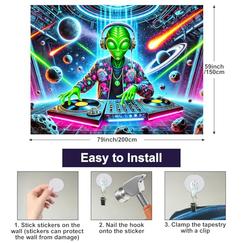 Alien UFO Tapestry Blacklight DJ Tapestry 78 x 59 Inch