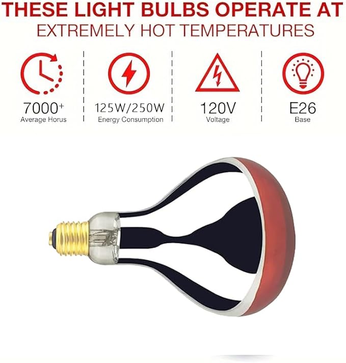 Heat Lamp Bulb R40 250 Watt 2 Pack Painted Red Infrared Glass Lamp Bulb for Food Service, Brooder Bulb, Chicks, Pet, Bathroom.