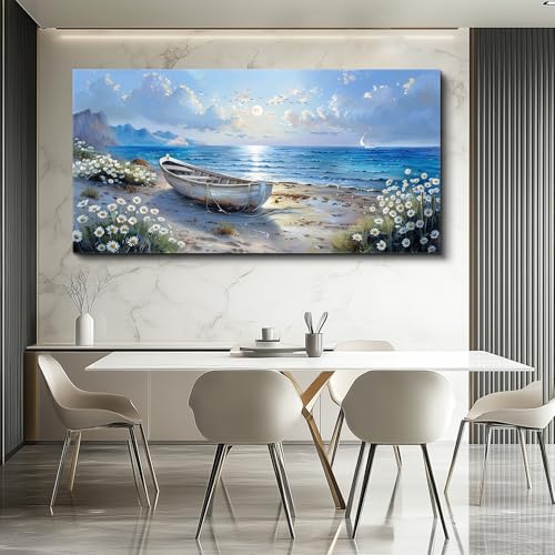 Large Canvas Wall Art For Living Room Wall Decor For Bedroom Office White Flower Seaside Landscape Printing Painting Restaurant Home Decorations Mural Poster Artwork Ready To Hang 30"X60"