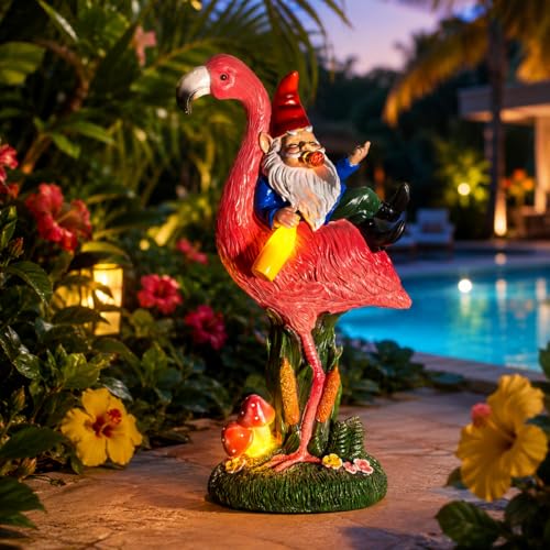 Middle Finger Gnome Riding Flamingo 13in