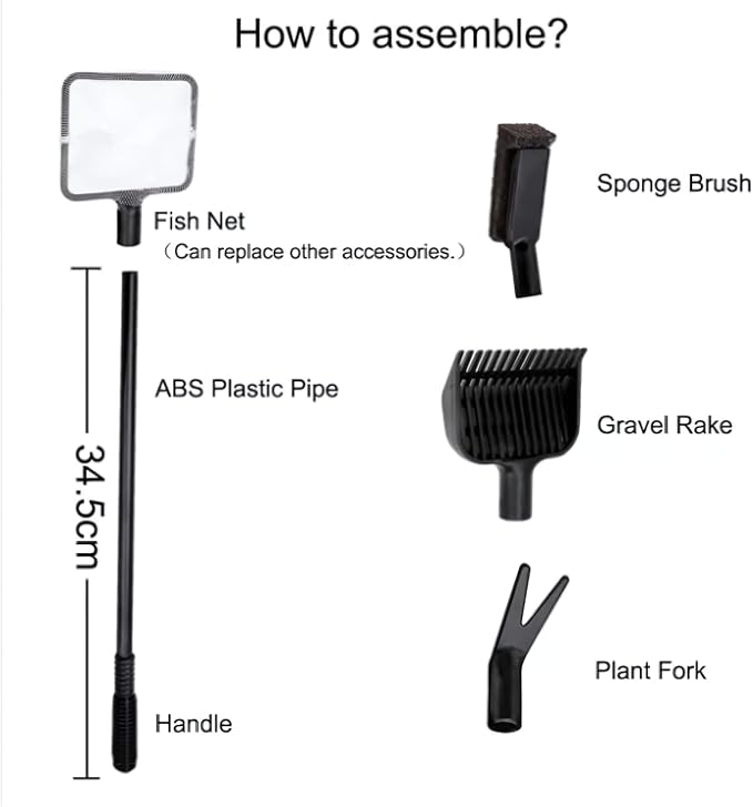 4 in 1 Portable Aquarium Cleaning Tool Kit Fish Tank Cleaning Set with Long Handle Fish Tank Cleaner Net, Shovel, Sponge, Plant Fork - Saltwater & Freshwater Fish Tank