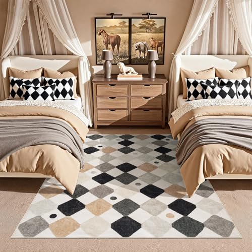 5x7 Nursery Rug Washable Kids Playroom Rug Black and White Marble (35 Sq Ft)