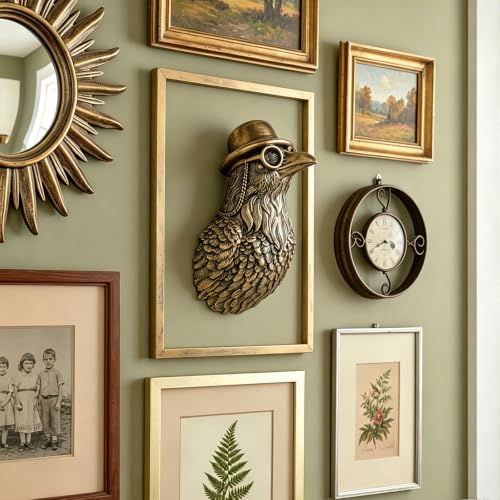 Vintage Gold Crow Head Wall Decor with Metal Frame