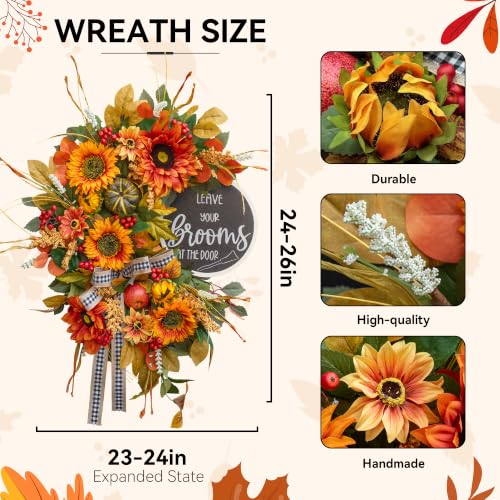 Fall Wreaths for Front Door 24 Inch Outside