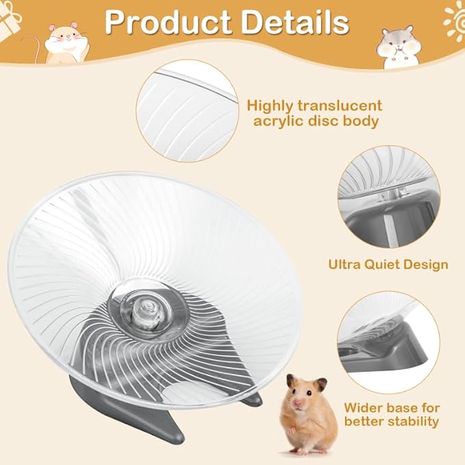 Hamster Flying Saucer Silent Running Exercise Wheel for Hamsters, Gerbils, Mice,Hedgehog and Other Small Pets Silent Running Wheel Hamster,Large