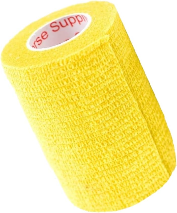 3 Inch Vet Wrap Tape Bulk (Yellow) (Pack of 12) Self Adhesive Adherent Adhering Flex Bandage Grip Roll for Dog Cat Pet Horse