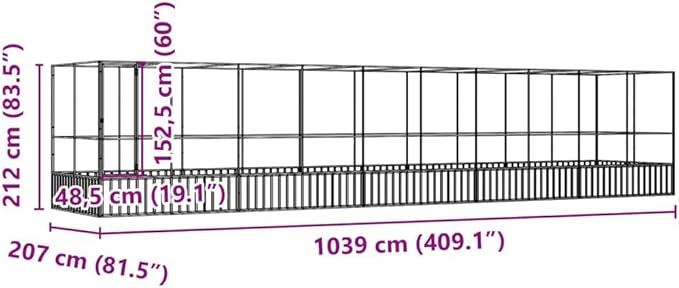 Large Bird Aviary with Extension, Outdoor Galvanized Steel Bird Cage, Galvanized Steel Outdoor Bird Aviary, Mesh Fence Bird House for Small Animals, 409.1"x81.5"x83.5"