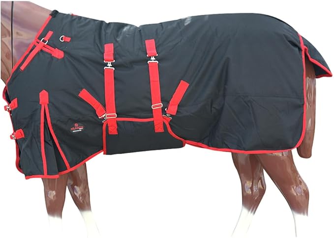 HILASON Black with Red Trims 76 inch 1200D Winter Waterproof Poly Horse Turnout Blanket Belly Wrap