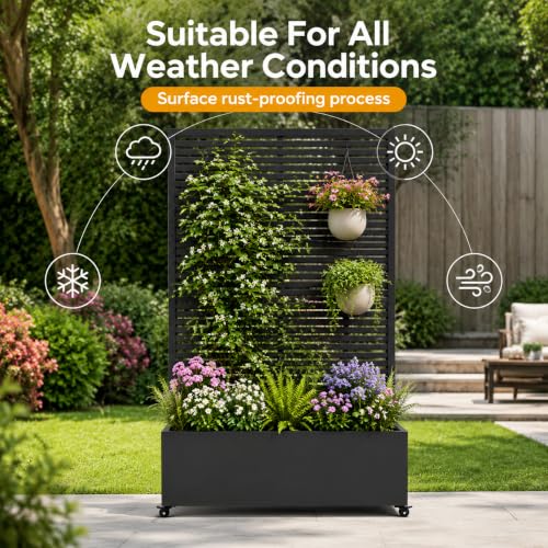 Metal Planter Box with Trellis Privacy Screen