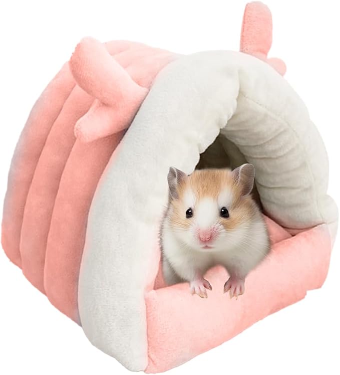 Guinea Pig Hideout, Warm Bed for Guinea Pig,Rabbits, Chinchillas, Cozy Small Animal Winter Shelter (Pink, Small)