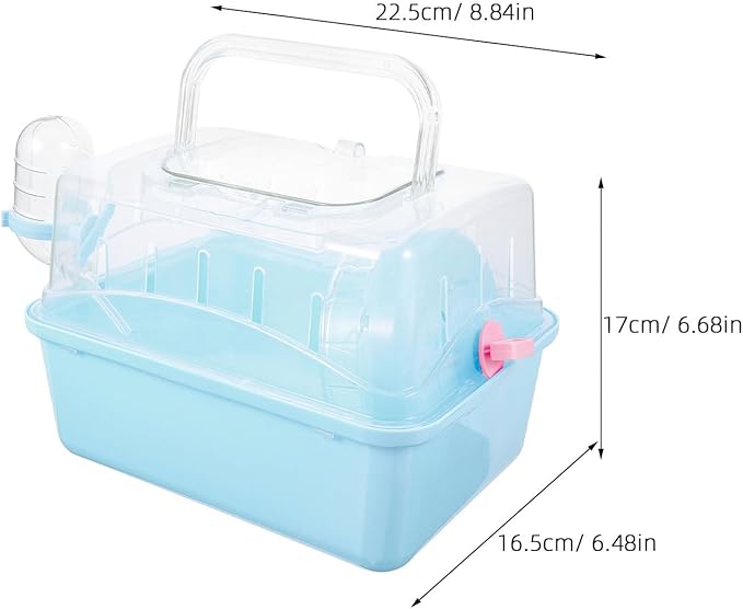 POPETPOP Small Animal Carrier Cage with Water Bottle - Portable Hamster Travel Cage with Handles for Hedgehog Hamster Rat Bearded Dragon Ferret Chinchillas (Sky-Blue) 11"*6.69"