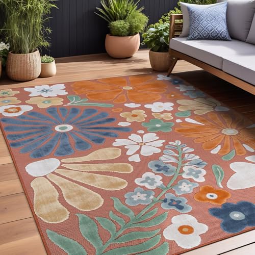 Outdoor Rug 9x12 Large Modern Floral Tropical Area Rugs for Outdoor and Indoor Patio Easy to Clean Non Shedding Living Room Porch Garden Washable Outside Carpet (108 Sq Ft)