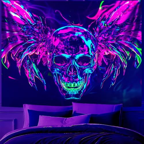 Blacklight Halloween Tapestry Horror Moon Night Scary Cemetery Pumpkin Lantern Halloween Tapestry Wall Hanging Skull Horror Poster Banners for Bedroom Livingroom