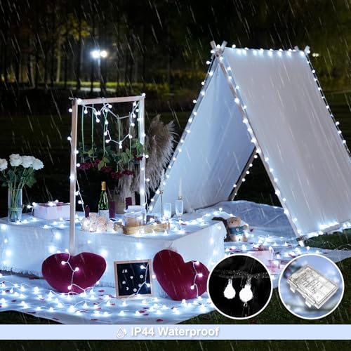 33FT 100 LED Globe White String Lights Battery Operated