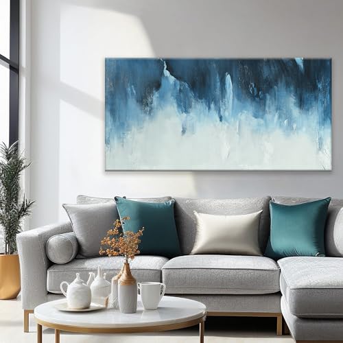 Canvas Wall Art Decor White Blue Wall Art Decor Abstract Art Decoration Pictures For Living Room Art Work Modern Abstract Wall Art Paiintings Prints for Home Bedroom Office Room Wall Decor 24" x 48"