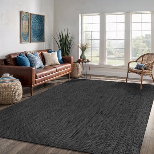 Washable Indoor Outdoor Rug 8x10 Weather Resistant Area Rugs Modern Solid for Porch Deck Balcony Backyard Patio Outside Carpet (80 Sq Ft)