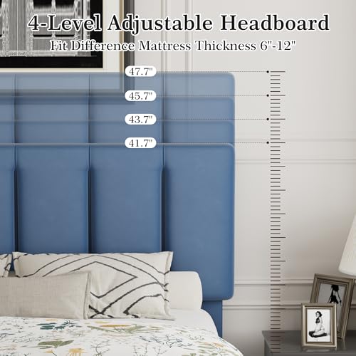 Queen Size Bed Frame with Upholstered Headboard