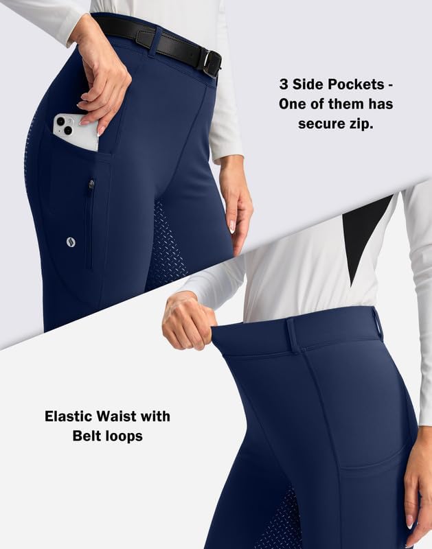 SANTINY Women's Horse Riding Pants Zipper Pockets Silicone Full-Seat Breeches Equestrian Schooling Tights for Women