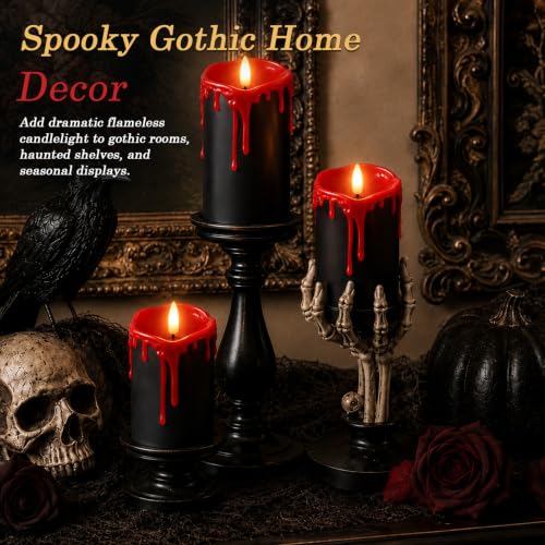 Black Red Drip Real Wax Flameless Candles