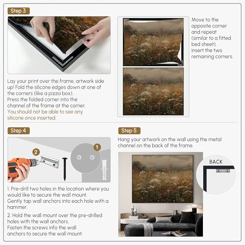 36"x46" Extra Large Framed Wall Art Autumn Meadow Landscape Rustic Brown and Golden Field Illustration for Home Living Room Bedroom Decor