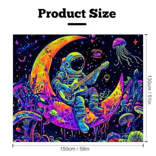 Blacklight Space Astronaut Tapestry UV Reactive Galaxy Planet Glow in Dark Tapestries Black Light Poster Neon Wall Hanging Art for bedroom Living Room