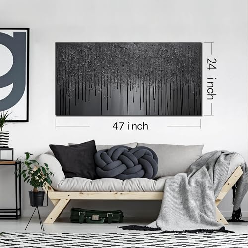 Abstract Painting Wall Art for Bedroom Black Pictures for Living Room Canvas Wall Decor for Office Men Size 24 x 47 Inch