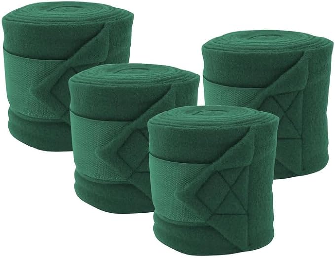 Jeffers Horse Fleece Polo Wraps 4 Pack and Equine Health Record 1 Pack Kit – Leg Wrap Accessories for Training Riding Turnout Stable, Hoof Care Tracker, Equestrian Horse Supplies - Hunter Green