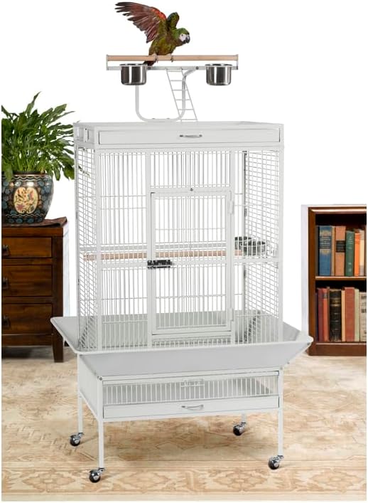 Suburban Sophistication Playtop Bird Home with Spacious Design, Durable Materials, Removable Perches Medium/Pewter White