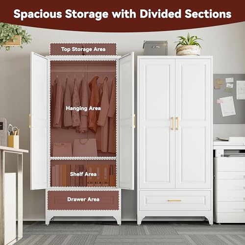 71" Tall Wardrobe Closet with Doors and Adjustable Shelves