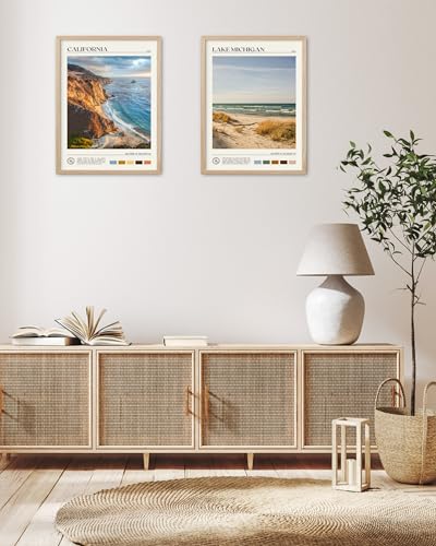 Natural OAK Wood Coastal California Refers Framed Wall Art