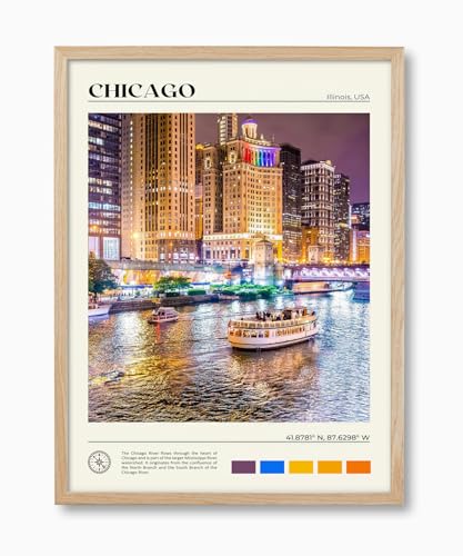12x16IN Chicago Cityscape Framed Wall Art Urban Wall Decor 1Pack