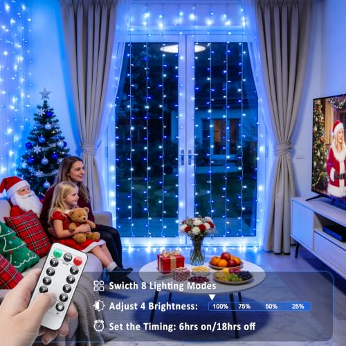 200 LED USB Curtain Lights Blue and White (6.5 Foot)