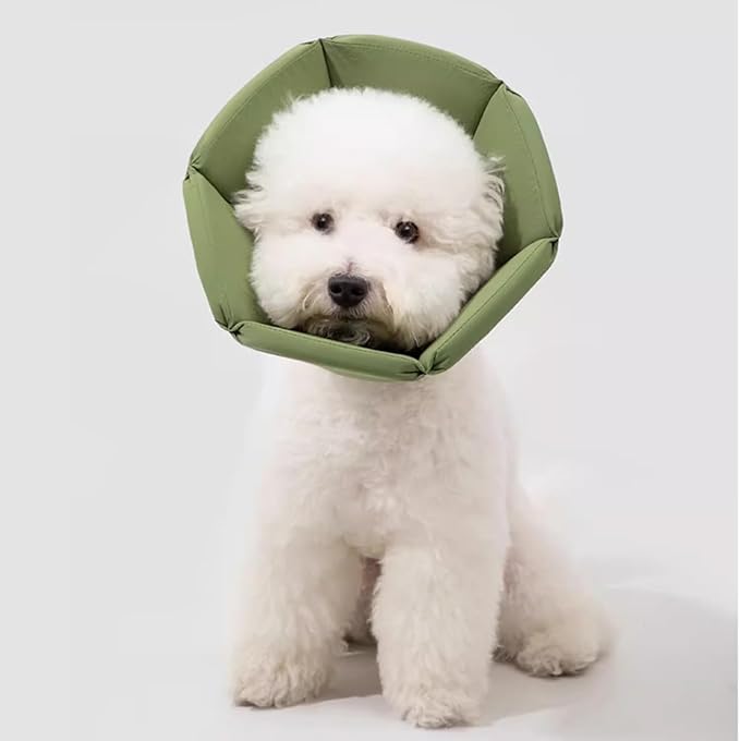 Cat Cone Collar - Soft Waterproof Elizabethan for Cats, Cute Green Flower Anti-Lick Recovery Collar, Adjustable Healing Collar for Wound Care & Surgery，S