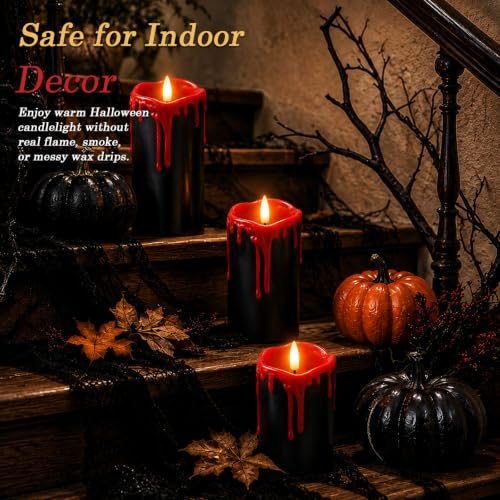 Black Red Drip Real Wax Flameless Candles