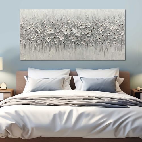White Flowers Canvas Art Hanging Decor Botanical Wall Decoration for Living Room Bedroom Oil Painting Contemporary Artwork for office 24x48 Inch
