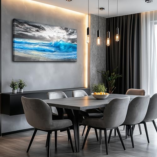 Large Canvas Beach Wall Pictures Wall Decor For Living Room Wall Art For Bedroom Office Decorations Blue Sea Wave Ocean Painting Printing Artworks Modern Restaurant Home Decor 20x40 In