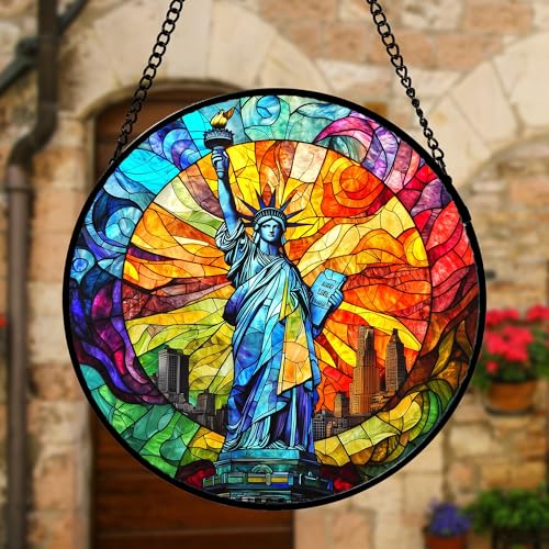 Statue of Liberty Stained Glass Window Hanging Suncatcher Gifts 7.8"